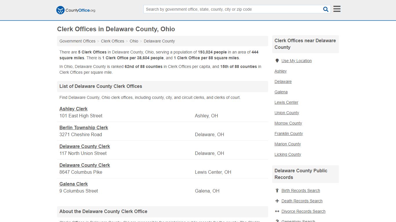 Clerk Offices - Delaware County, OH (County & Court Records)